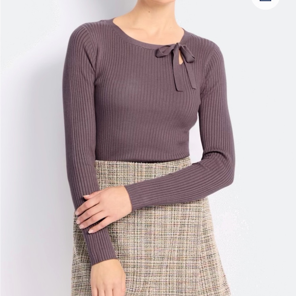 Lety & Me Marni Bow Neck Ribbed Sweater